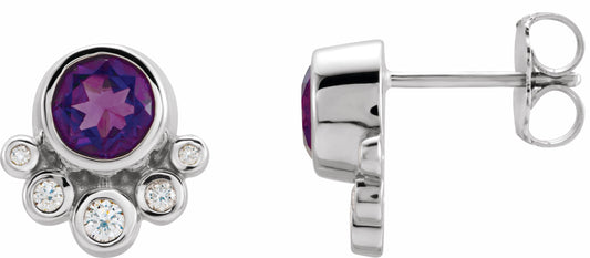 14K White Amethyst & 1/8 CTW Diamond Earrings