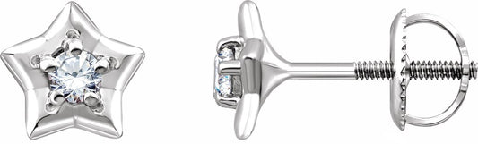 14K White 3 mm Round April Youth Star Birthstone Earrings
