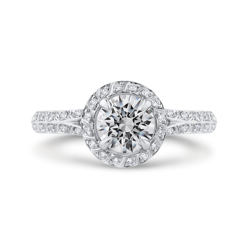 Shah Luxury 14K White Gold Round Diamond Double Row Engagement Ring with Split Shank  (Semi-Mount)