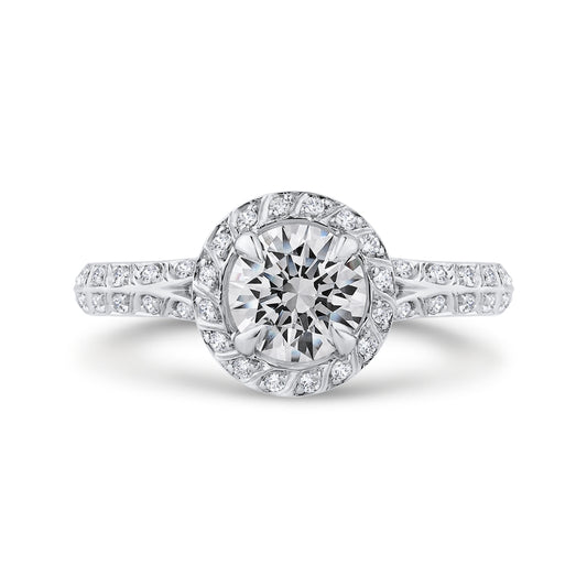 Shah Luxury 14K White Gold Round Diamond Double Row Engagement Ring with Split Shank  (Semi-Mount)