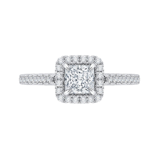 Shah Luxury 14K Two-Tone Gold Princess Cut Diamond Halo Engagement Ring (Semi-Mount)