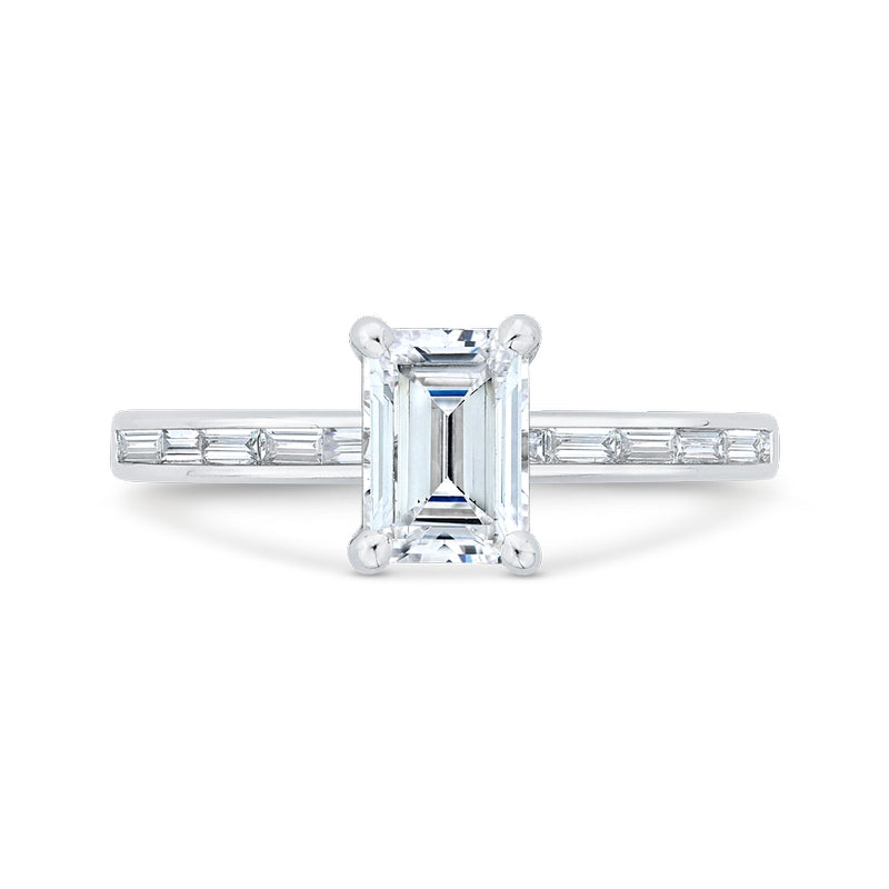 Shah Luxury 14K White Gold Emerald Cut Diamond Solitaire Plus Engagement Ring (Semi-Mount)