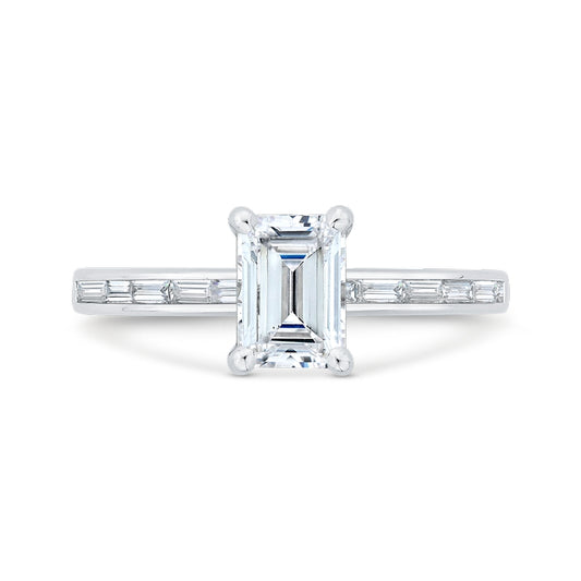 Shah Luxury 14K White Gold Emerald Cut Diamond Solitaire Plus Engagement Ring (Semi-Mount)