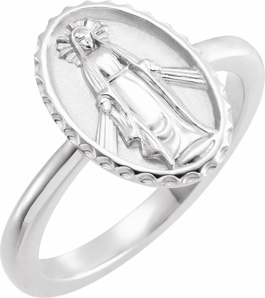14K White Miraculous Medal Ring