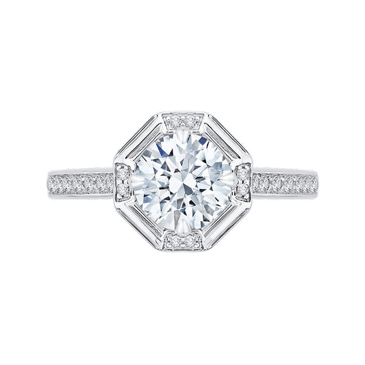 Shah Luxury Round Diamond Cathedral Style Engagement Ring In 14K White Gold (Semi-Mount)