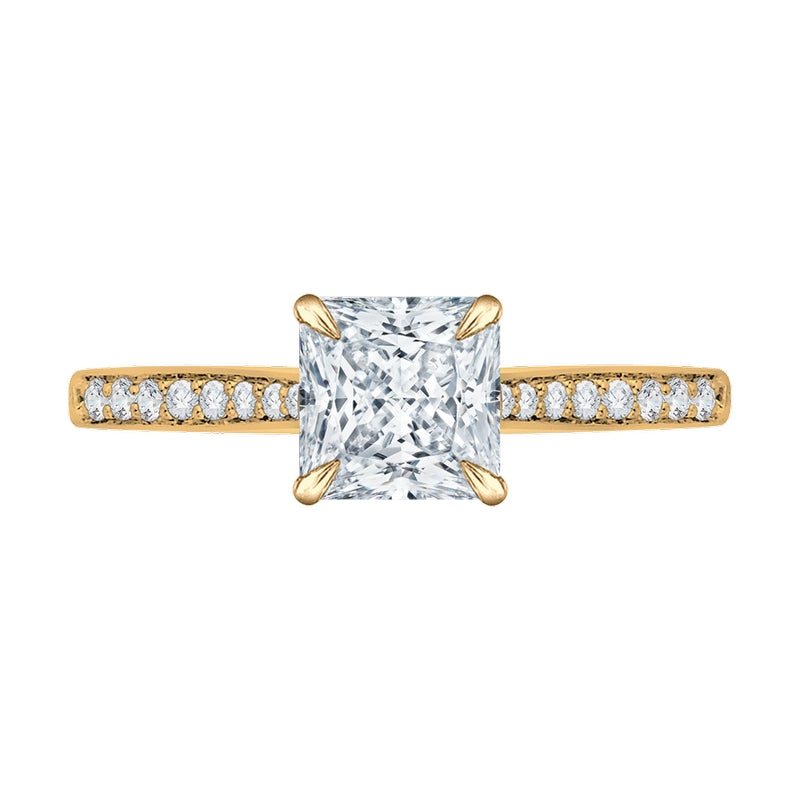 Shah Luxury 14K Yellow Gold Princess Cut Diamond Solitaire with Accents Engagement Ring (Semi-Mount)
