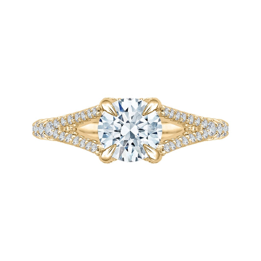 Shah Luxury 14K Yellow Gold Round Diamond Engagement Ring with Split Shank (Semi-Mount)