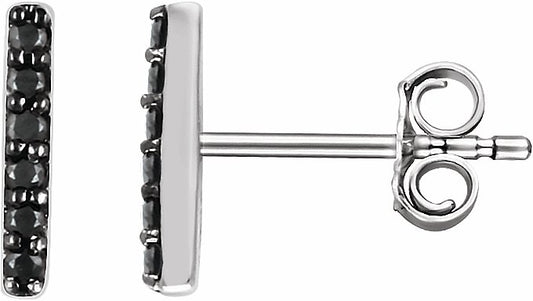14K White 1/10 CTW Black Diamond Bar Earrings