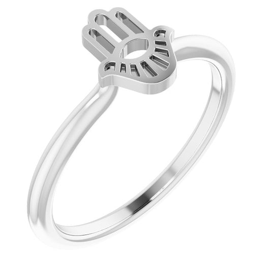 14K White Hamsa Stackable Ring