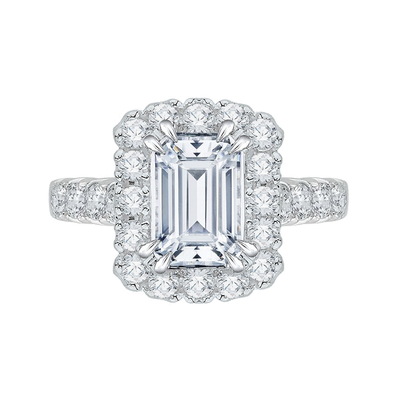 Shah Luxury 14K White Gold Emerald Diamond Halo Engagement Ring (Semi-Mount)