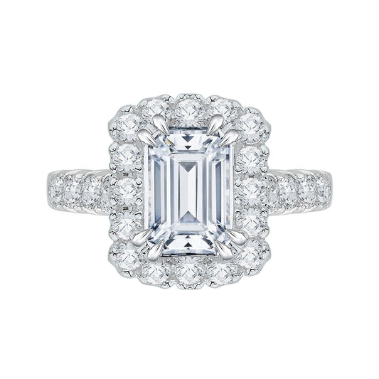 Shah Luxury 14K White Gold Emerald Diamond Halo Engagement Ring (Semi-Mount)
