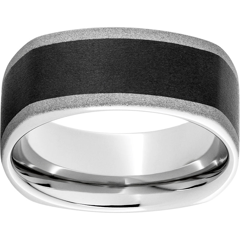 Serinium Square Band with Black CeramicInlay and Sandblast Finish