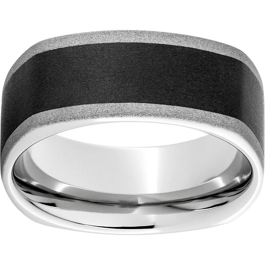 Serinium Square Band with Black CeramicInlay and Sandblast Finish