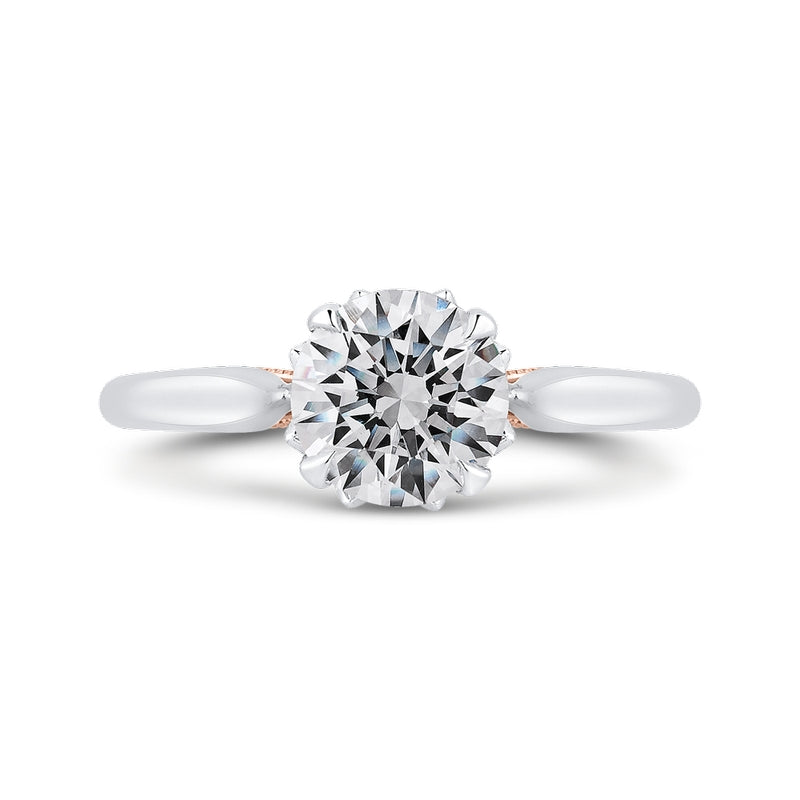 Shah Luxury 14K Two-Tone Gold Round Diamond Floral Engagement Ring (Semi-Mount)