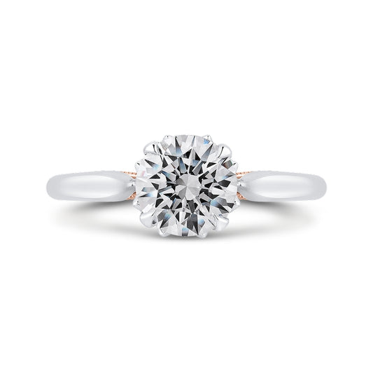 Shah Luxury 14K Two-Tone Gold Round Diamond Floral Engagement Ring (Semi-Mount)