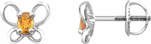 14K White 4x3 mm Oval November Youth Butterfly Birthstone Earrings