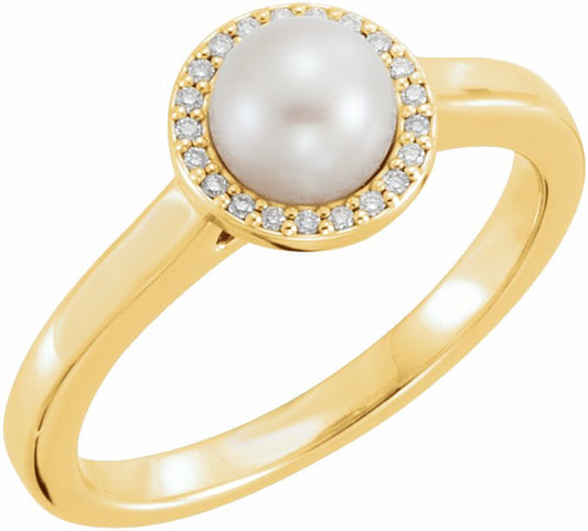 14K Yellow Freshwater Cultured Pearl & .05 CTW Diamond Halo-Style Ring