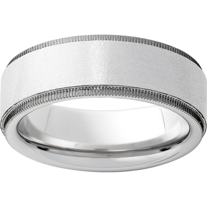 Serinium Flat Band with Milgrain Textured Edges and Stone Finish