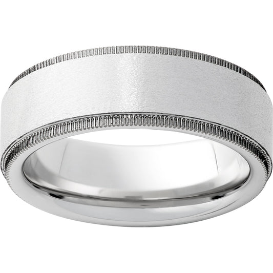 Serinium Flat Band with Milgrain Textured Edges and Stone Finish