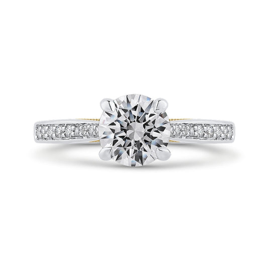 Shah Luxury 14K Two-Tone Gold Round Cut Diamond Engagement Ring (Semi-Mount)