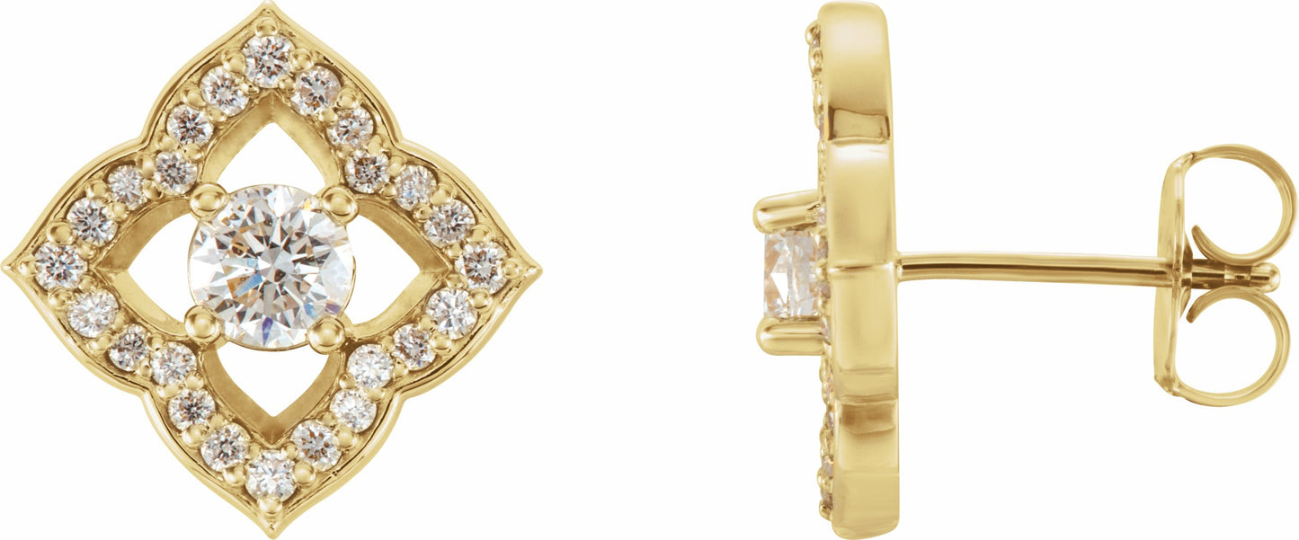 14K Yellow 3/4 CTW Diamond Halo-Style Clover Earrings