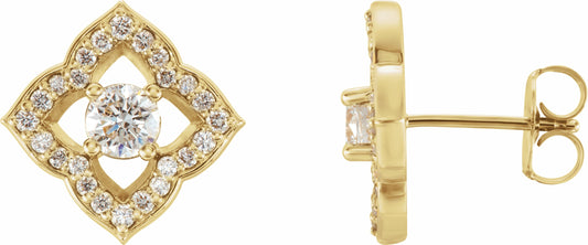 14K Yellow 3/4 CTW Diamond Halo-Style Clover Earrings