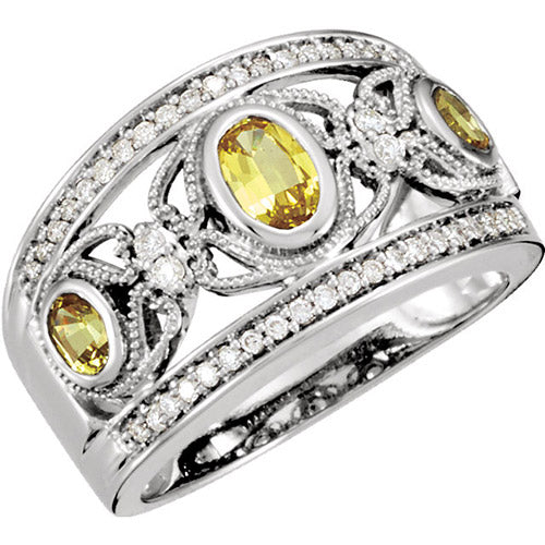 Stuller 14k White Gold Yellow Sapphire and Diamond Wedding Band