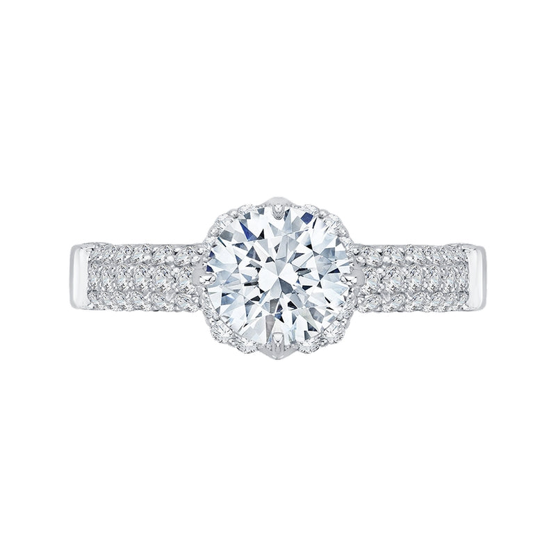 Shah Luxury 14K White Gold Round Diamond Cathedral Style Engagement Ring (Semi-Mount)
