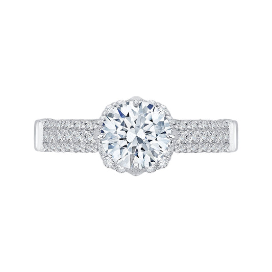 Shah Luxury 14K White Gold Round Diamond Cathedral Style Engagement Ring (Semi-Mount)