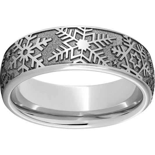 Serinium Domed Band with Snowflake Laser Engraving