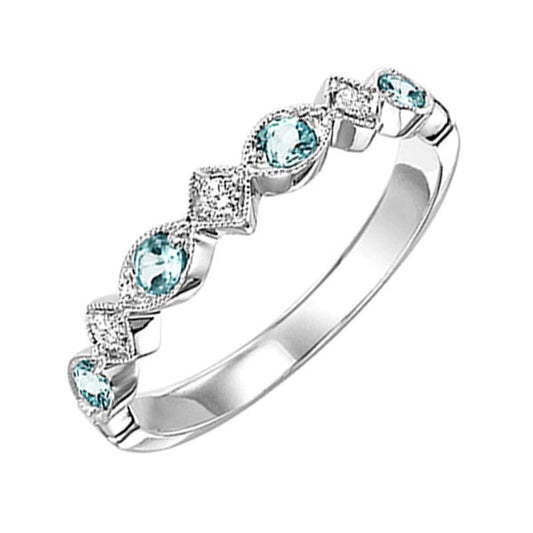 Gems One 14Kt White Gold Diamond (1/20Ctw) & Blue Topaz (1/6 Ctw) Ring