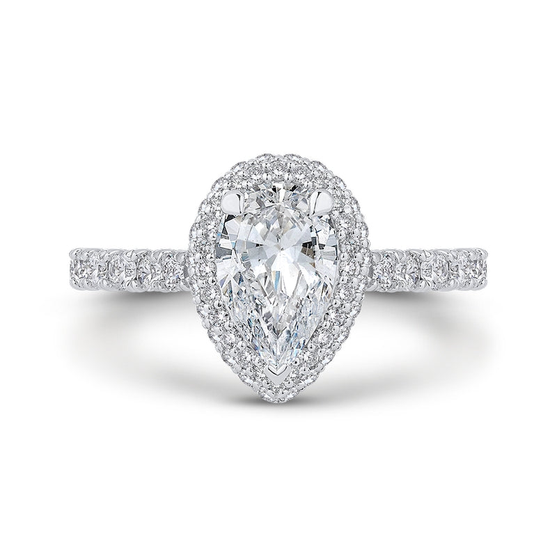 Shah Luxury 14K White Gold Pear Diamond Halo Engagement Ring (Semi-Mount)