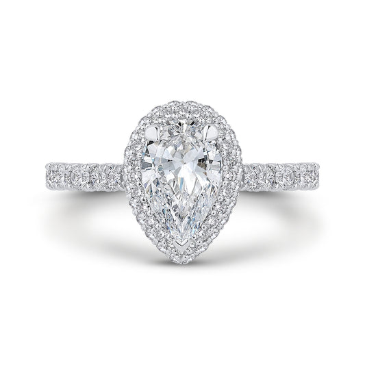 Shah Luxury 14K White Gold Pear Diamond Halo Engagement Ring (Semi-Mount)