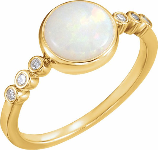 14K Yellow Opal & 1/10 CTW Diamond Ring