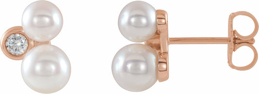14K Rose Akoya Cultured Pearl & 1/8 CTW Diamond Earrings