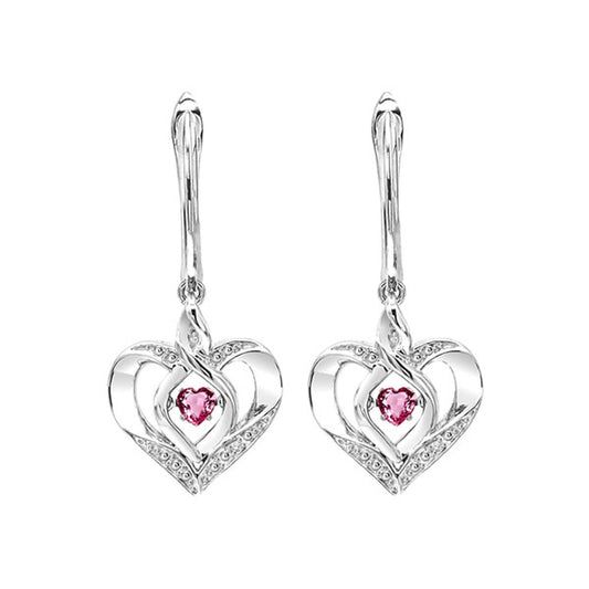 Gems One Silver Diamond (1/50 Ctw) & Createdpink Tourmaline (1/8 Ctw) Earring