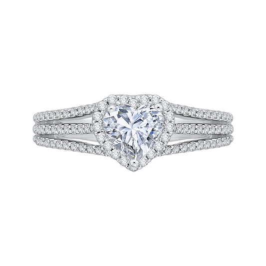 Shah Luxury 14K White Gold Heart Diamond Halo Engagement Ring with Split Shank (Semi-Mount)