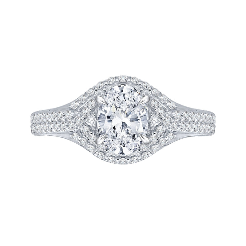 Shah Luxury 14K White Gold Oval Diamond Halo Engagement Ring (Semi-Mount)