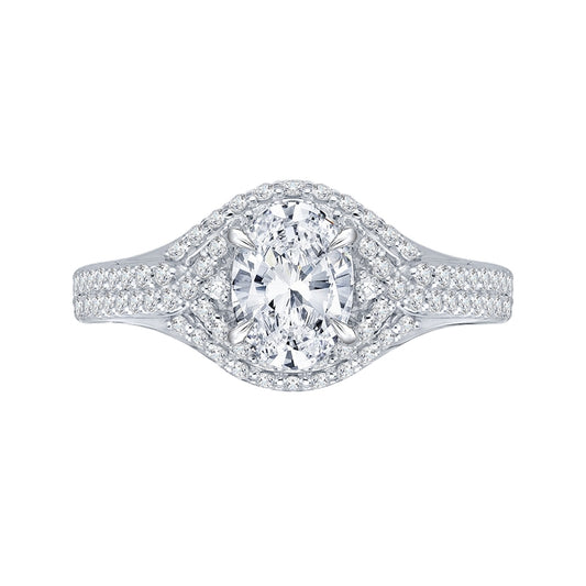 Shah Luxury 14K White Gold Oval Diamond Halo Engagement Ring (Semi-Mount)