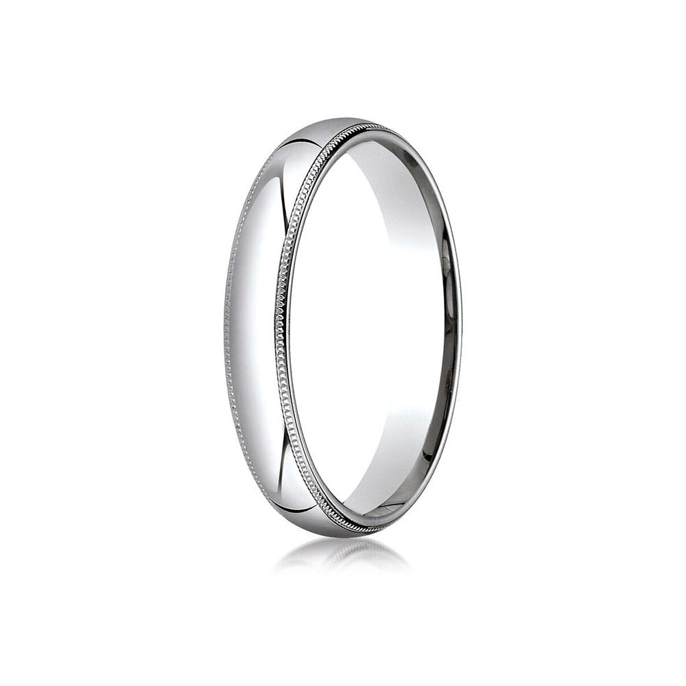 14K White Gold 4mm Slightly Domed Standard Comfort-Fit Wedding Band with Milgrain