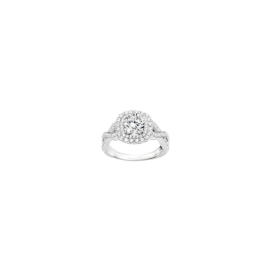 14k White 0.53ct Diamond Double Halo Semi Mount Engagement Ring