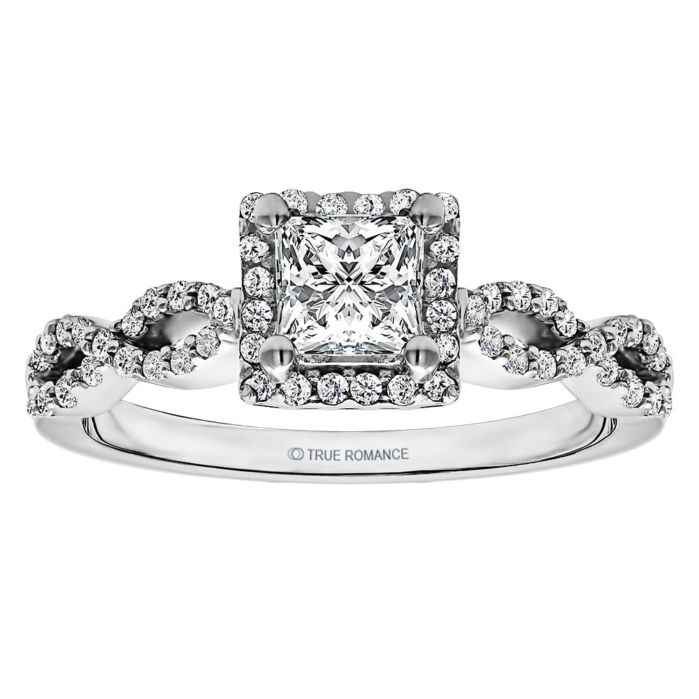 14k White Gold 0.33ct Diamond Halo Semi Mount Engagement Ring