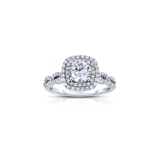 14k White 0.42ct Diamond Double Halo Semi Mount Engagement Ring