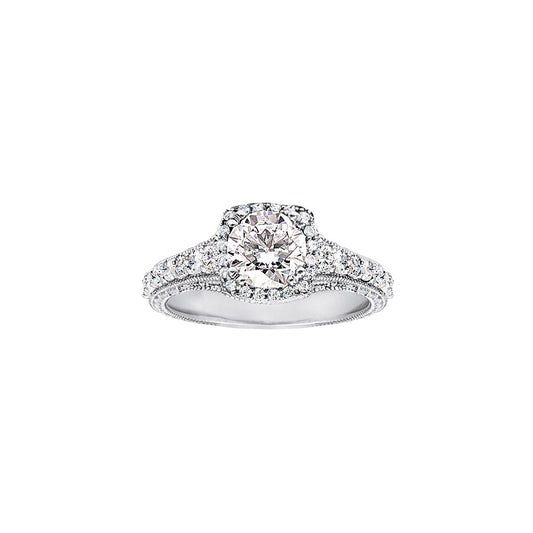 14k White 0.50ct Diamond Double Halo Semi Mount Engagement Ring