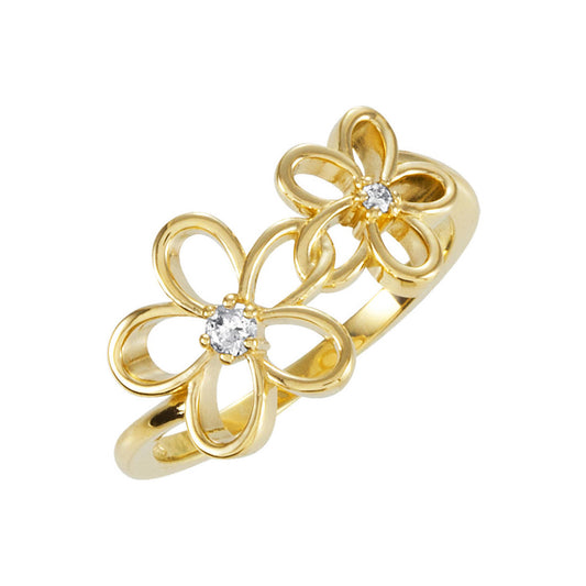 14k Yellow Gold Diamond Floral Fashion Ring