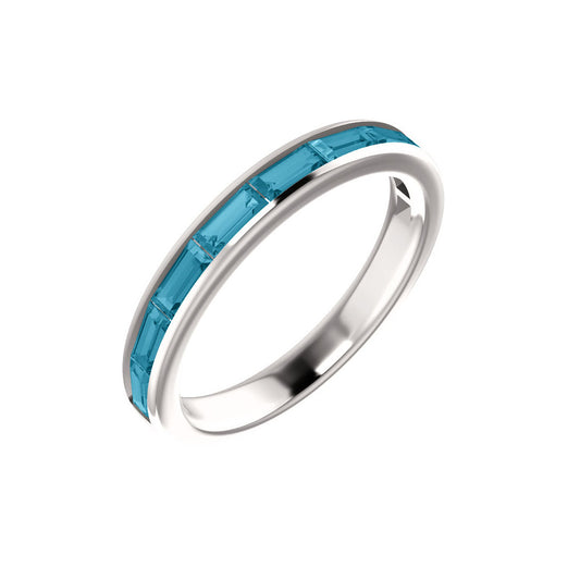 14k White Gold Blue Topaz Stackable Ring