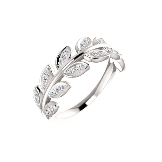 14k White Gold Diamond Leaf Fashion Ring
