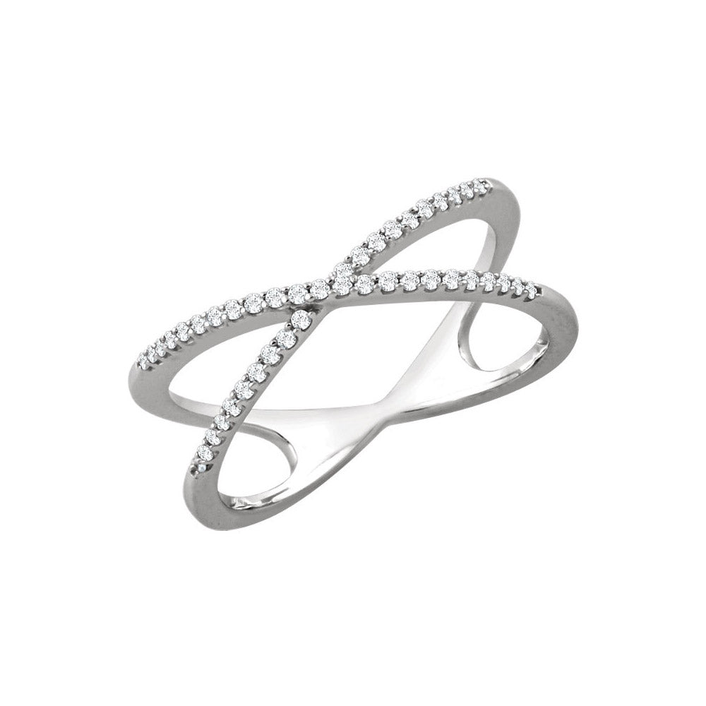14k White Gold Diamond Criss Cross Ring