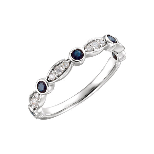 14k White Gold Diamond and Sapphire Stackable Ring