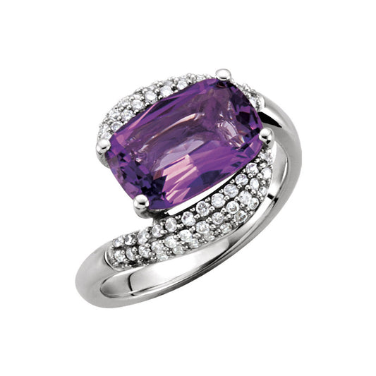 14k White Gold Amethyst and Diamond Fashion Ring